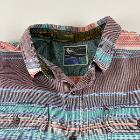 Modern Amusement Striped Long Sleeve Collared Button Down Shirt Large‎ - Picture 1 of 11